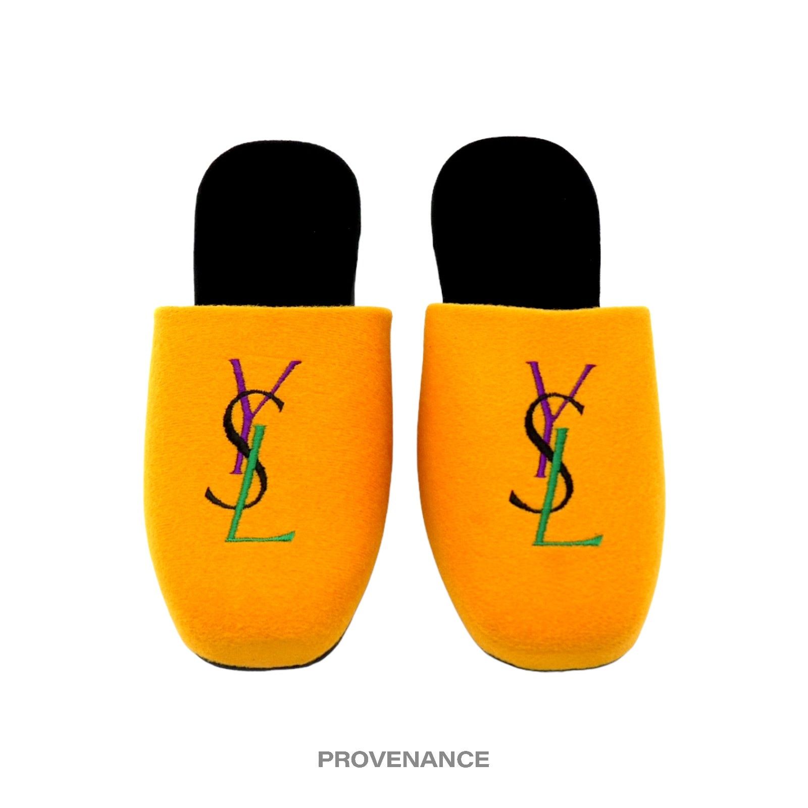 Yves Saint Laurent 🔴 Yves Saint Laurent YSL Logo Slipper - Yellow Velour Size US 8 / IT 38 - 1 Thumbnail