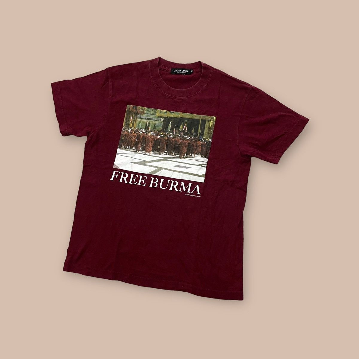 image of Jun Takahashi "free Burma" Tee in Burgundy, Men's (Size Small)