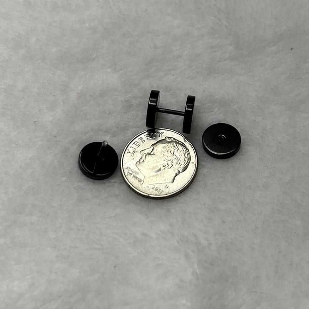 Jewelry Black Flat Round Plugs Stud Earrings - ERG Size ONE SIZE - 4 Thumbnail