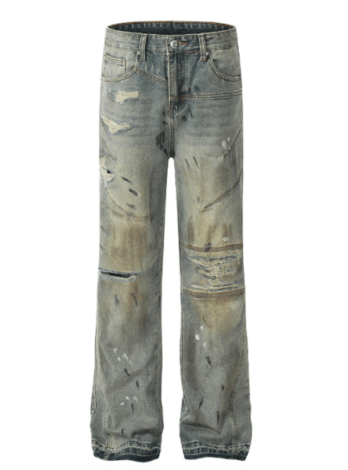 Japanese Brand × Jean Men's washed distressed American ink-splashed ripped jeans Size US 32 / EU 48 - 5 Thumbnail
