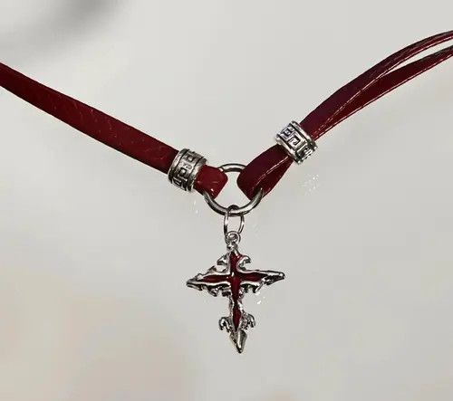 Jewelry Red Leather Cross Charm Choker Necklace, Gothic Jewelry Size ONE SIZE - 3 Thumbnail