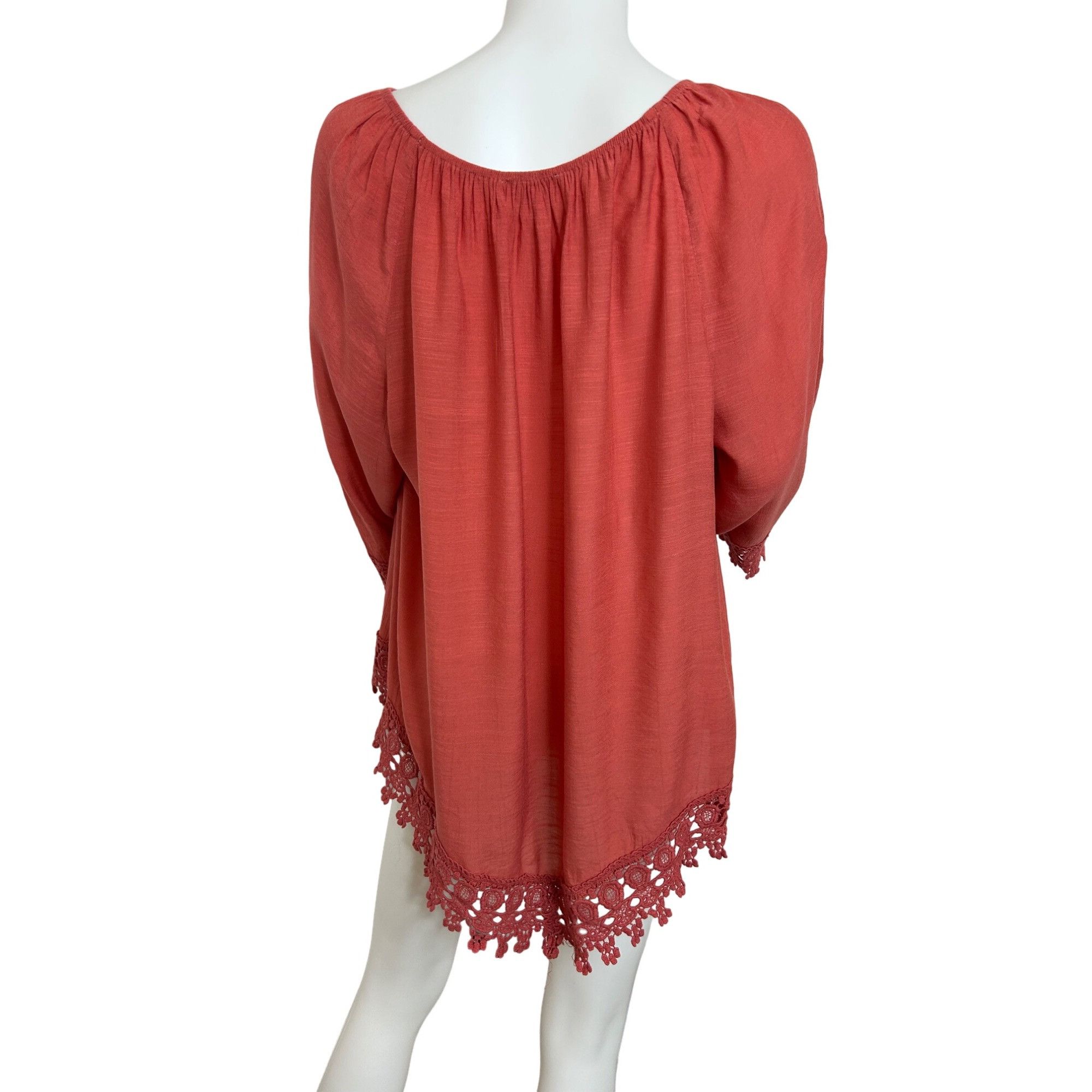 Other Westport Women’s Top Coral 1X Peasant Blouse Lace Trim Boho Size XL / US 12-14 / IT 48-50 - 3 Thumbnail