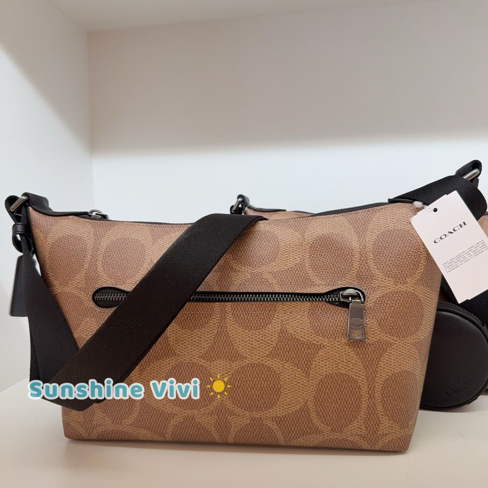 Coach NWT COACH Finn Crossbody Bag Signature CCG19 Tan/Black Size ONE SIZE - 4 Thumbnail