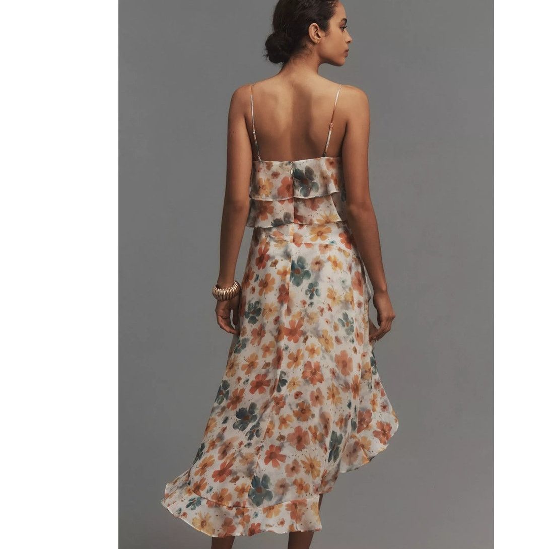 Anthropologie NWT Sleeveless Asymmetric Ruffled Midi Dress $168 XS Floral Size XS / US 0-2 / IT 36-38 - 4 Thumbnail