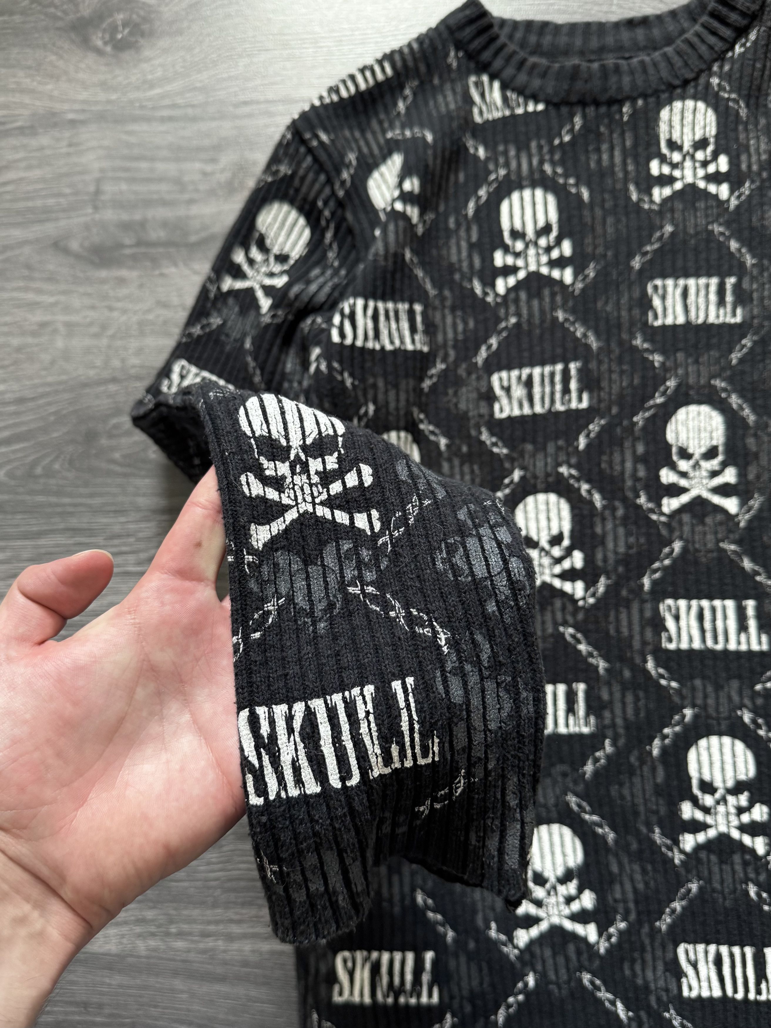 Japanese Brand Crazy Y2K Fishbone Skulls ribbed sweater affliction style Size US M / EU 48-50 / 2 - 5 Thumbnail