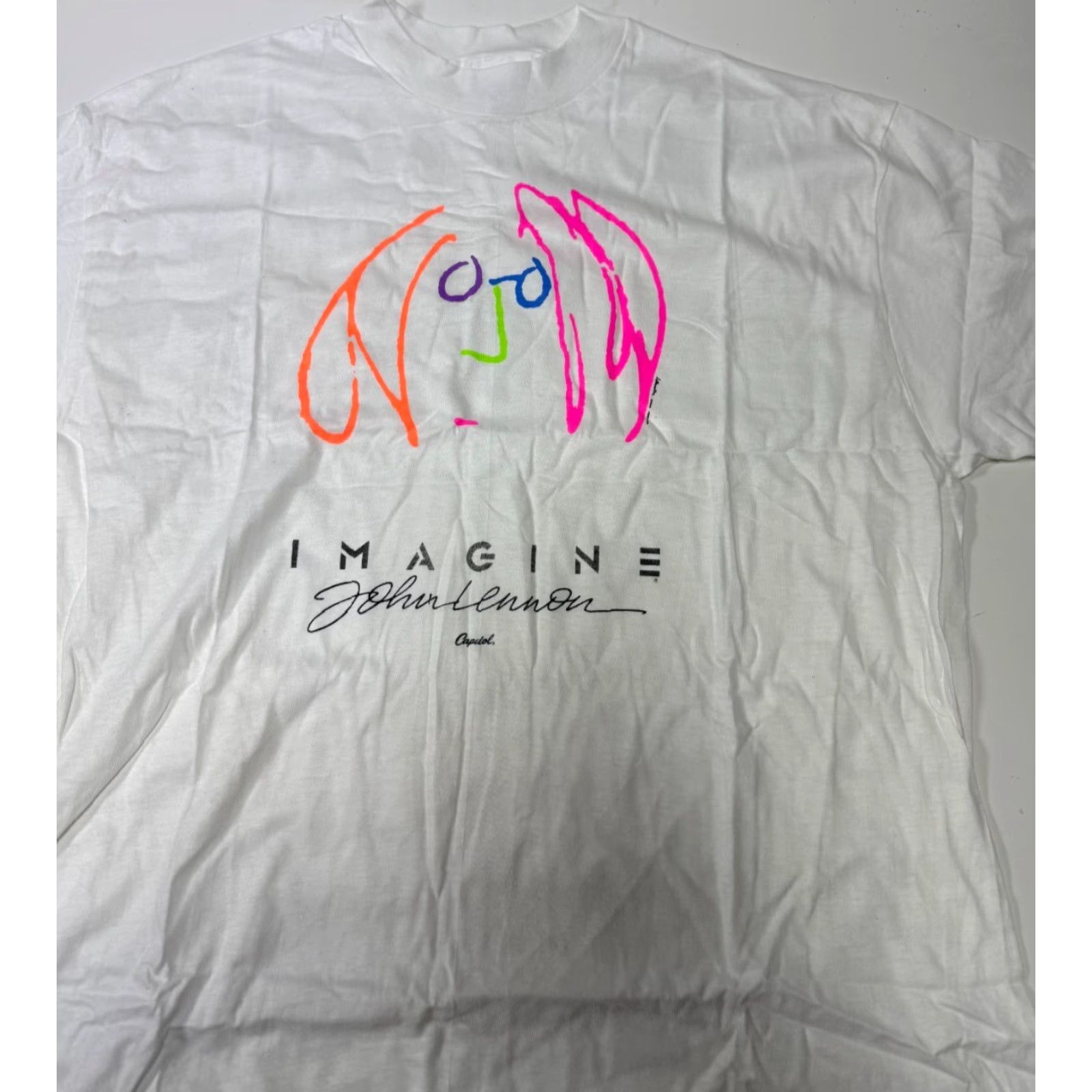 Hanes VINTAGE HANES JOHN LENNON THE BEATLES IMAGINE PROMOTIONAL T-SHIRT XL WHITE GRAPHIC PRINT 80s MENS Size US XL / EU 56 / 4 - 3 Thumbnail