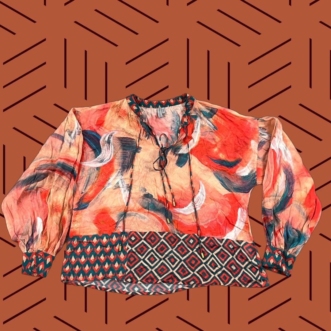 Anthropologie VINTAGE Anthropologie Bl^nk London Top Womens S Siena Peasant Boho Viscose Bl-nk (This line too long?) Size S / US 4 / IT 40 - 1 Thumbnail