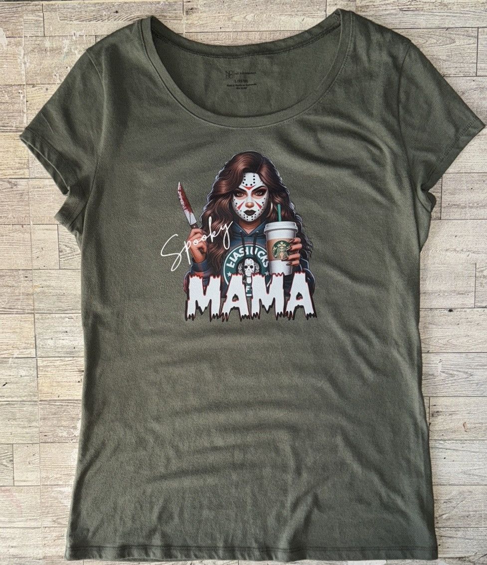 Vintage Spooky Mama, Coffee & Halloween Theme, Retro Fitted Tee Size L / US 10 / IT 46 - 6 Thumbnail
