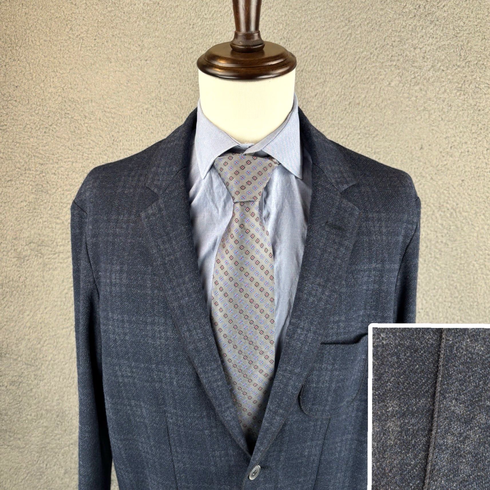 BUGATCHI BUGATCHI Blazer Jacket Men XL Navy Plaid Notch Lapel Single-Breasted Two-Button Unstructured Sport Coat Outdoor/Business Casual Size 46R - 2 Thumbnail