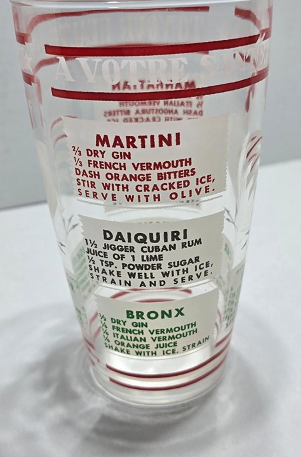 Other Vintage 1940/1950s: Hazel Atlas: Cocktail Recipe Shaker Size ONE SIZE - 4 Thumbnail