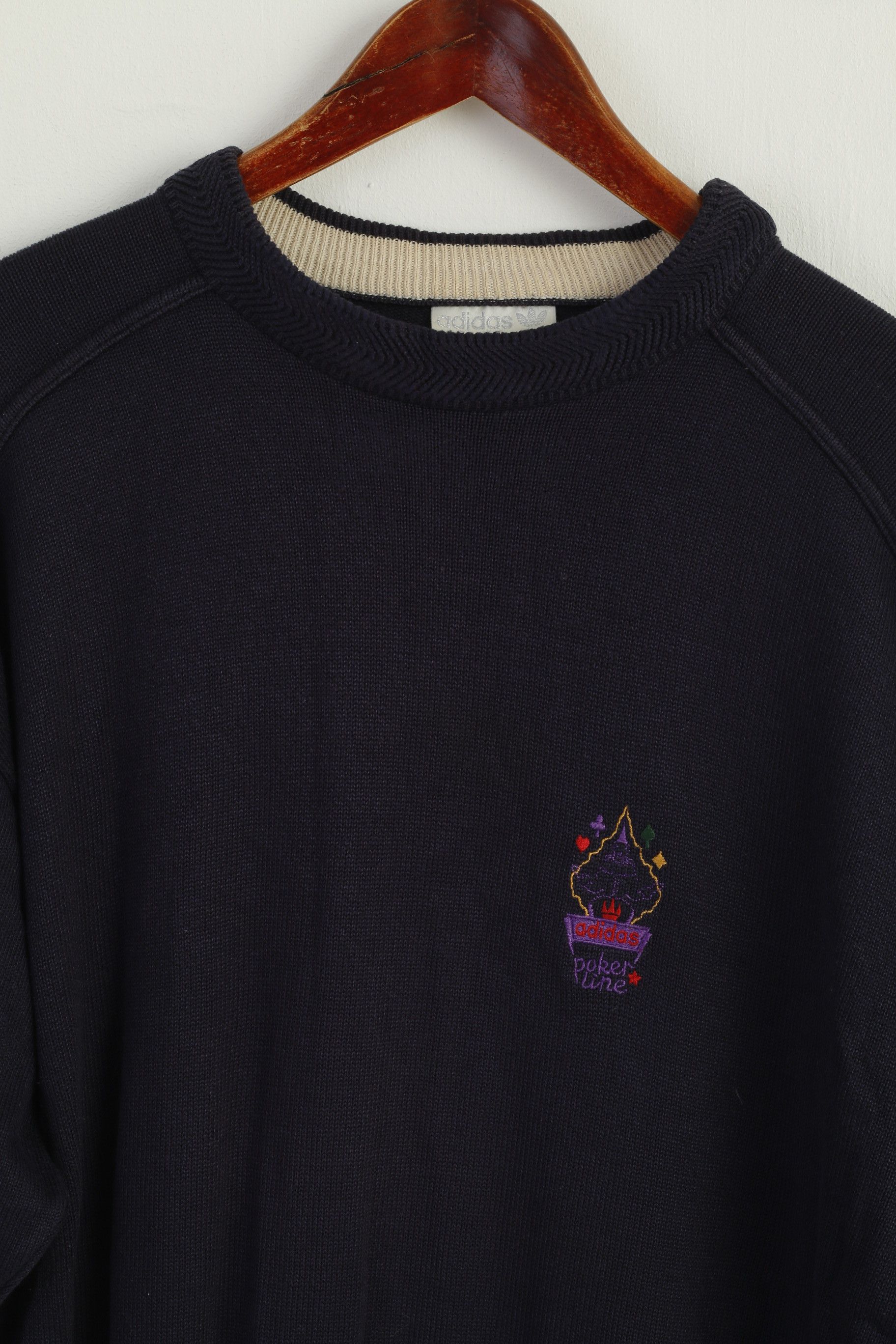 Adidas Adidas Men L Jumper Navy Cotton Poker Line Vintage 9024 Size US L / EU 52-54 / 3 - 3 Thumbnail