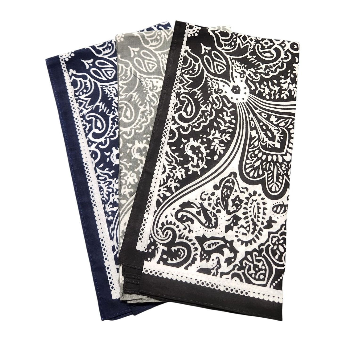 Other Cotton Bandanas Paisley Print Handkerchiefs 3-Pack Black/Gra Size ONE SIZE - 11 Thumbnail
