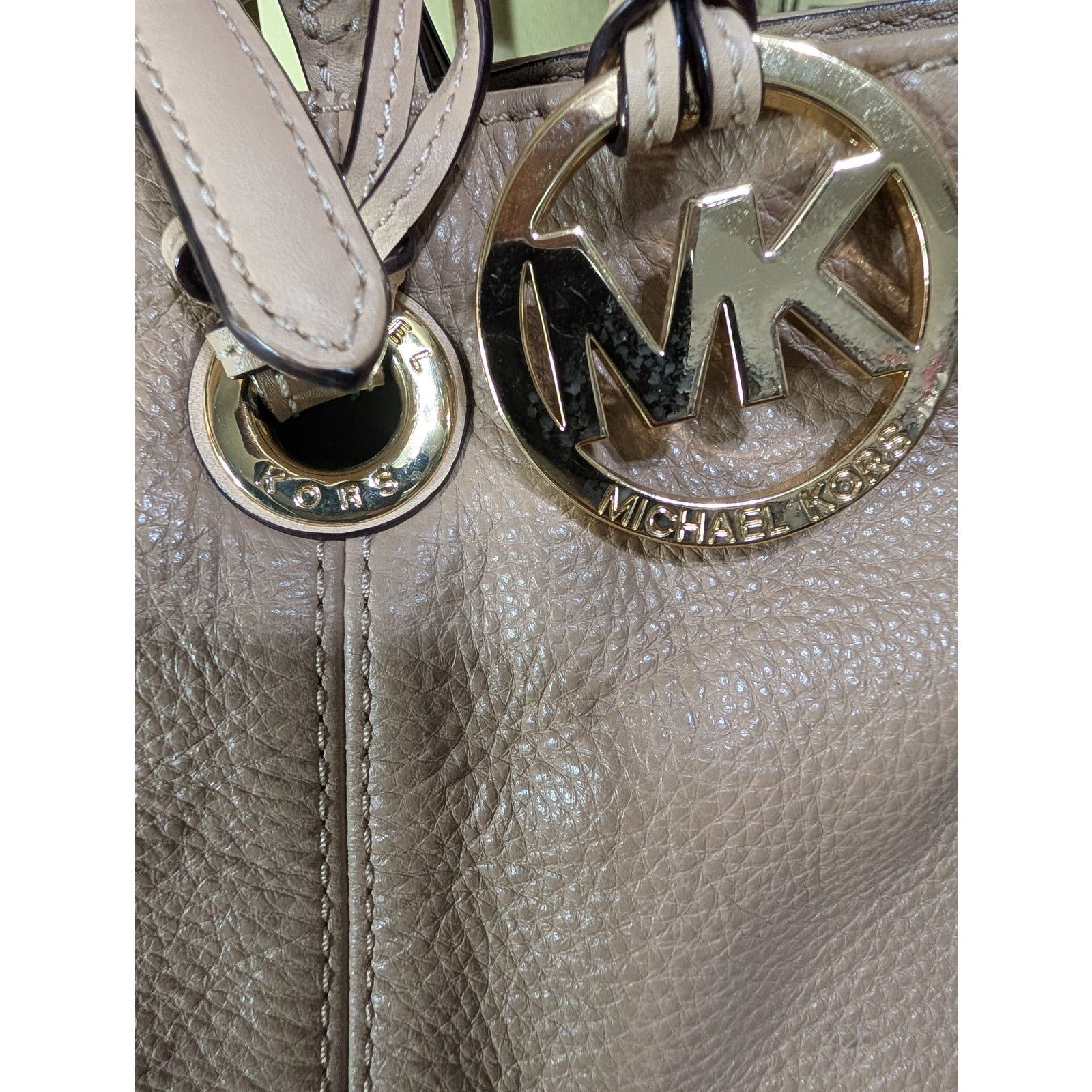 Michael Kors MK Michael Kors Jet Set Pebbled Leather Large Tote- Khaki Size ONE SIZE - 2 Thumbnail