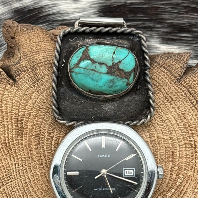 Native Timex Watch With 1960s Native American NAVAJO Sterling Tips Size ONE SIZE - 3 Thumbnail