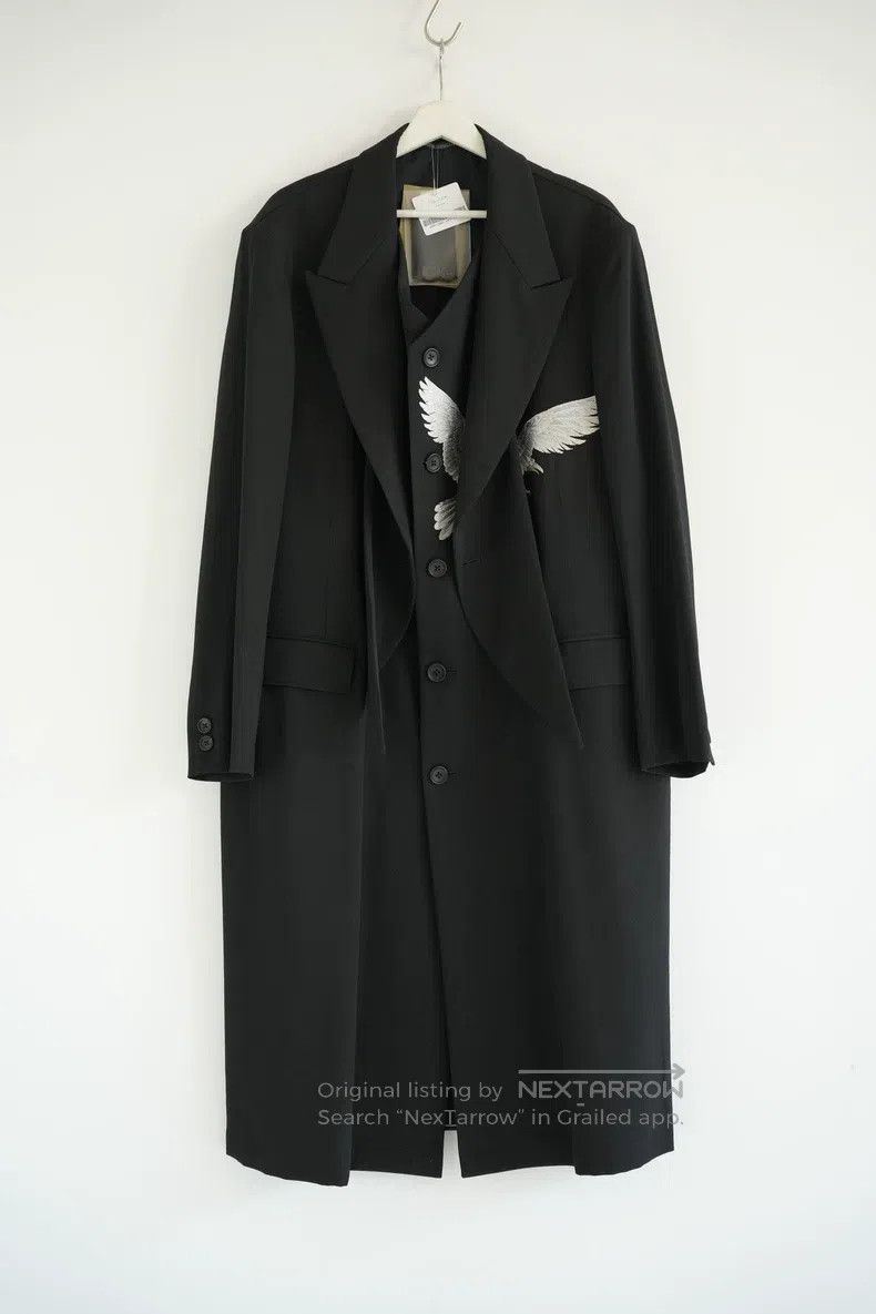 Yohji Yamamoto YOHJI YAMAMOTO White Raven Embroidered Double-Layer Coat Size US M / EU 48-50 / 2 - 2 Thumbnail