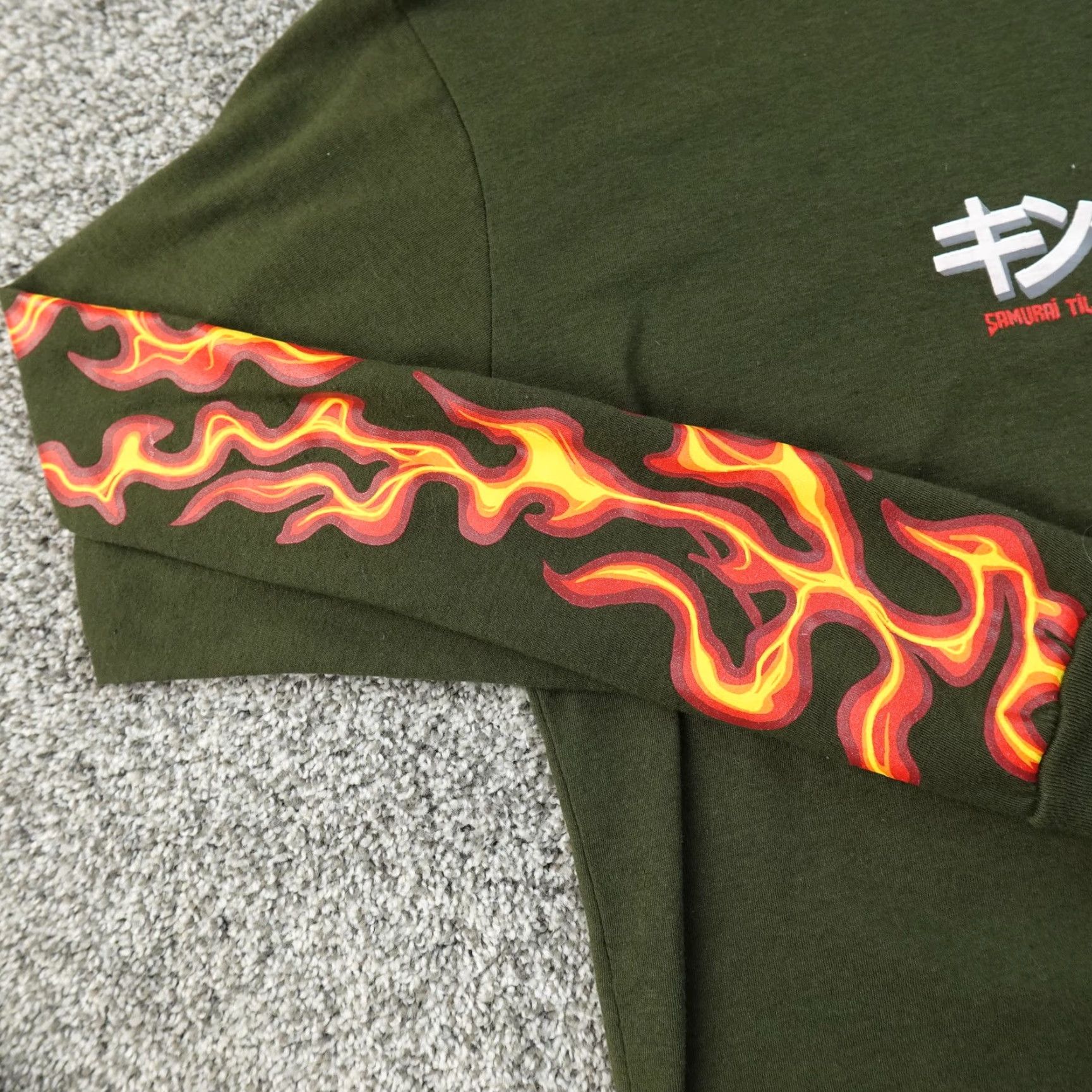 Vintage Samurai Shirt Mens S Green Skull Flames Long Sleeve Graphic Tee Grunge Y2K Shirt Mens S Green Skull Flames Long Sleeve Graphic Tee Size US S / EU 44-46 / 1 - 7 Thumbnail