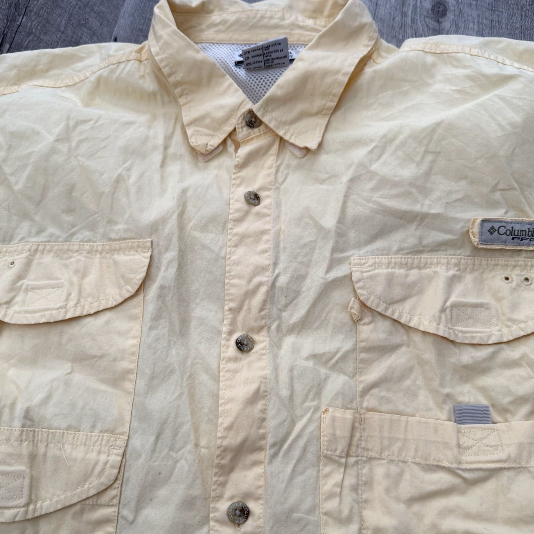 Vintage Columbia PFG Fishing Shirt Mens 2XL Yellow Short Sleeve 100% Cotton UV Protection Pockets Button-Down Collar Mens Size US XXL / EU 58 / 5 - 7 Thumbnail
