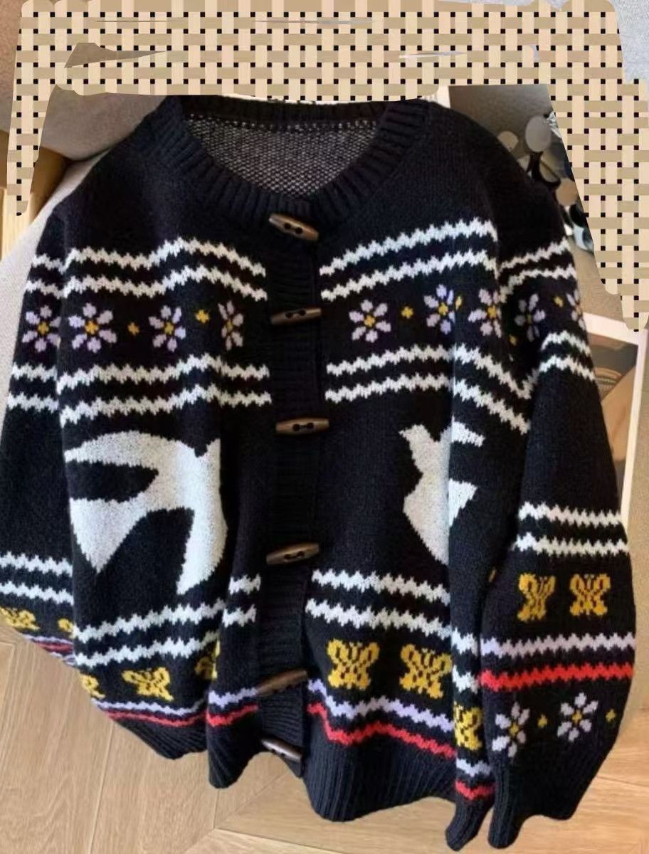 Vintage Loose-fit printed cardigan jumper Size US M / EU 48-50 / 2 - 1 Thumbnail