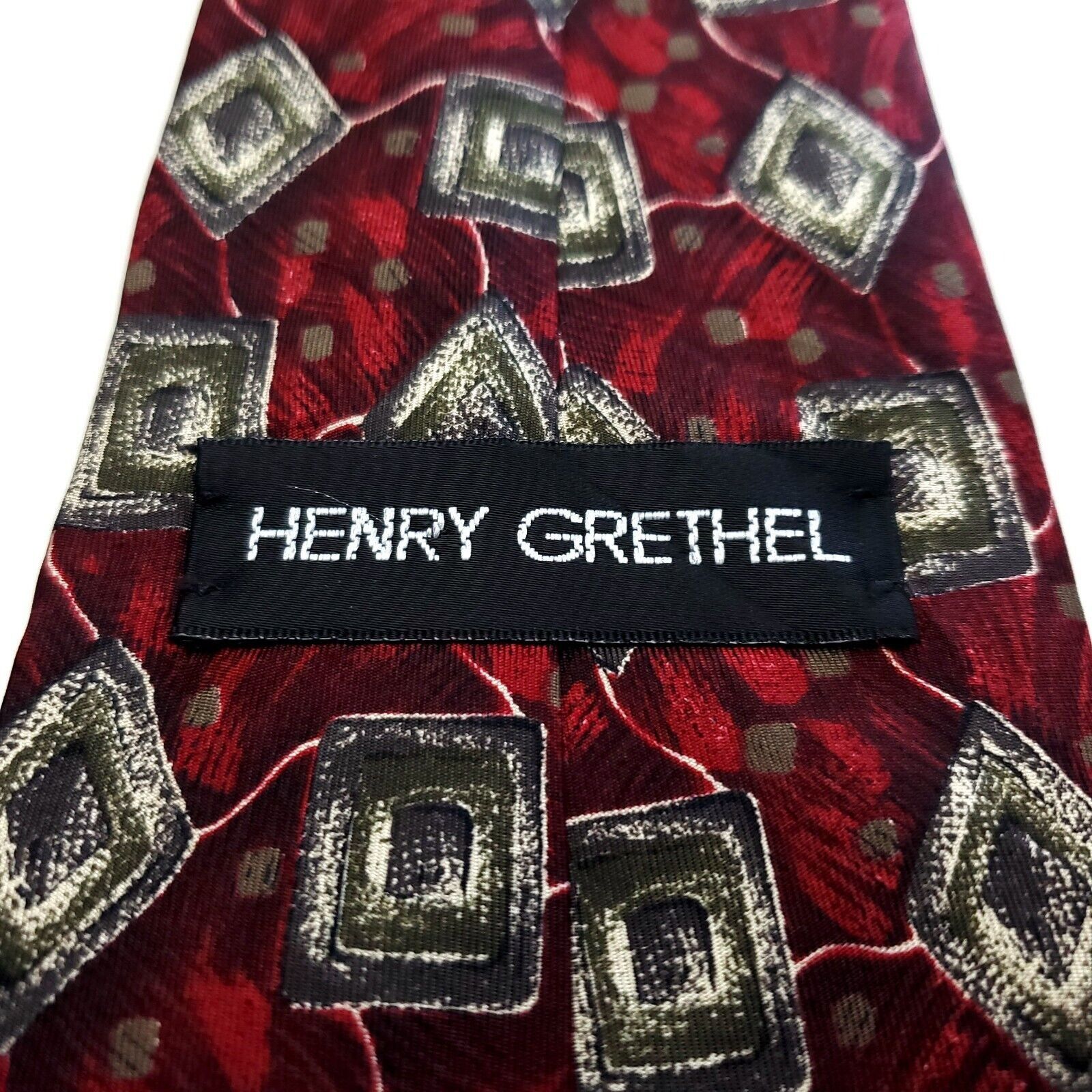 Henry Grethel Henry Grethel Red Tan Abstract Print Short Wide Silk Tie Size ONE SIZE - 3 Thumbnail
