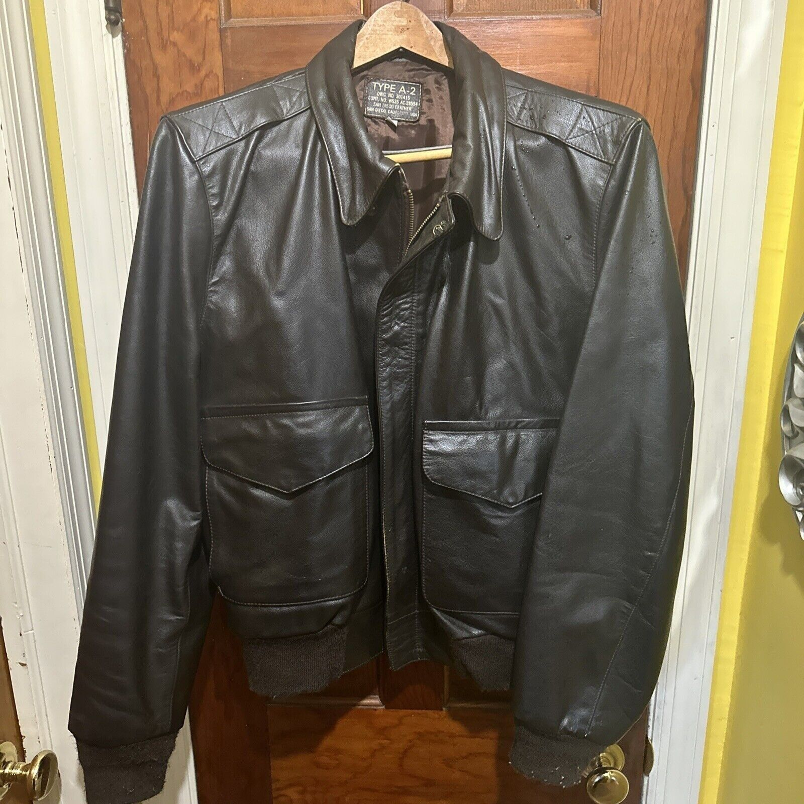 image of Vintage San Diego Leather Aviator Leather Jacket Size 46 in Black, Men's