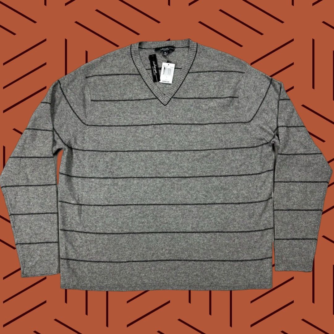 VINTAGE Saks Fifth Avenue Men's Sweater XL Fall Casual Striped Cashmere V-Neck Pullover