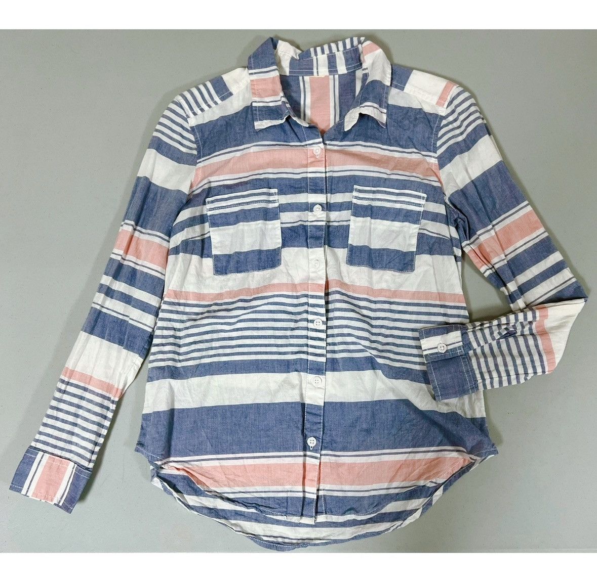 Vintage White Striped Long Sleeve Button-Down Blouse Shirt Size S 🤍 Size S / US 4 / IT 40 - 1 Thumbnail