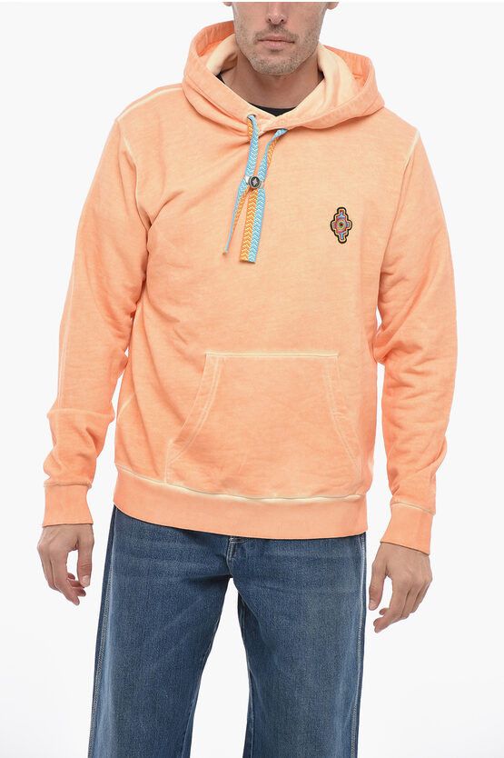 image of Marcelo Burlon Sunset Hoodie Sweatshirt With Embroidered Logo in Orange, Men's (Size 2XL)