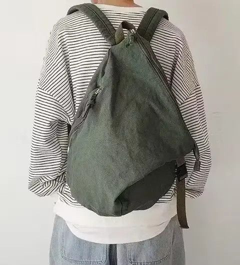 Japanese Brand Retro y2k irregular canvas backpack aesthetic Size ONE SIZE - 2 Thumbnail