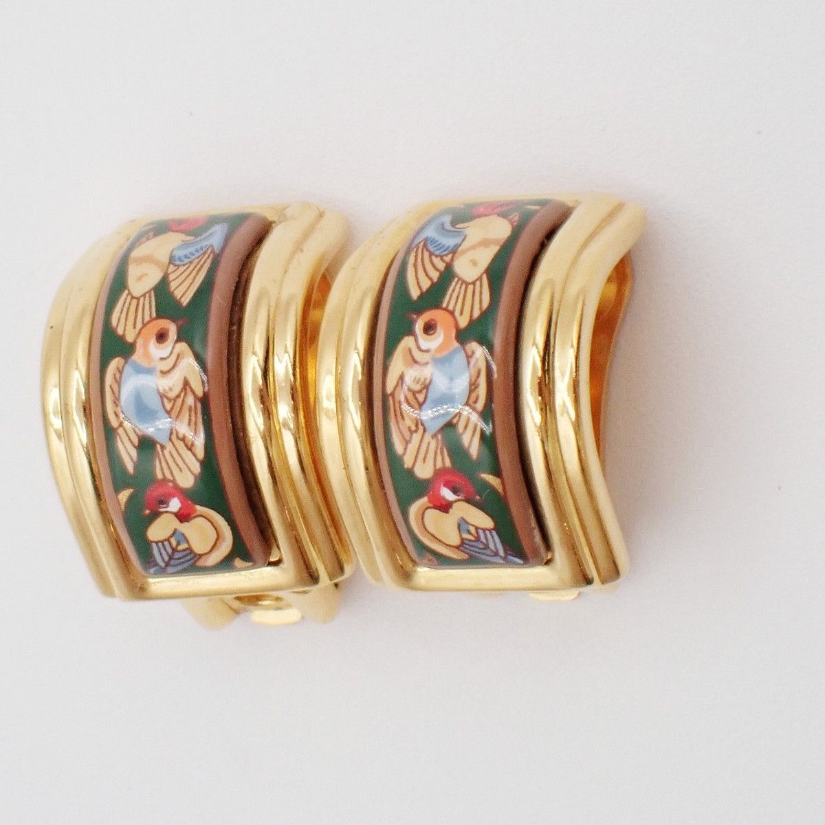 Hermes Hermes Vintage Half Hoop Clip-On Earrings Printed Enamel and Metal Size ONE SIZE - 1 Thumbnail