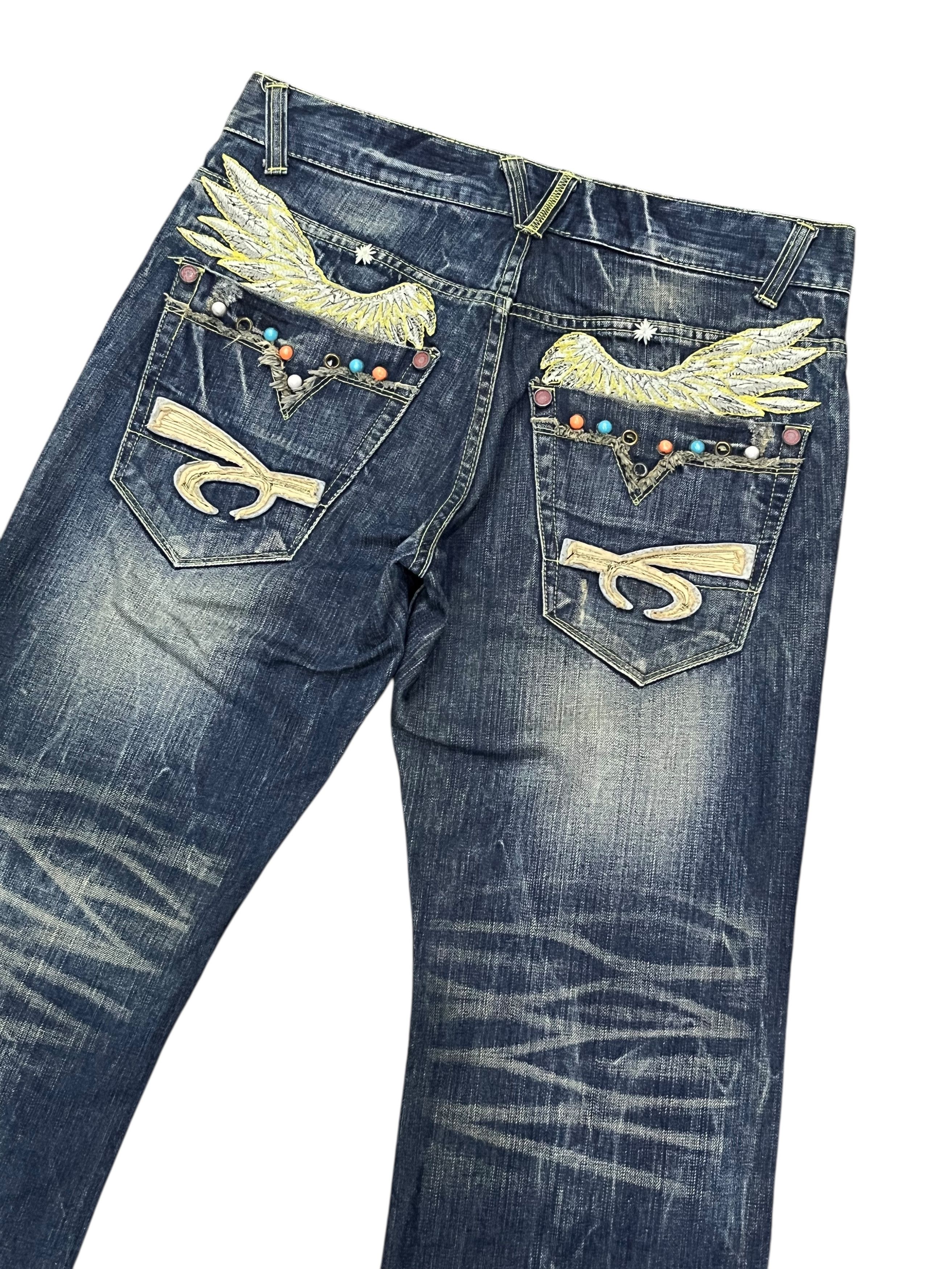 Japanese Brand 🔥REDPEPPER Embroidery Wings Flare Distressed Clawmark Denim Size US 31 - 2 Thumbnail