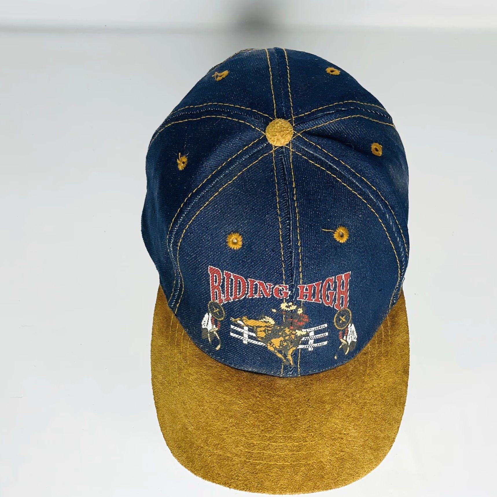 Vintage Otto Baseball Hat Leather Strap Back Adjustable Denim 6 Panel Tan Bill Size ONE SIZE - 3 Thumbnail