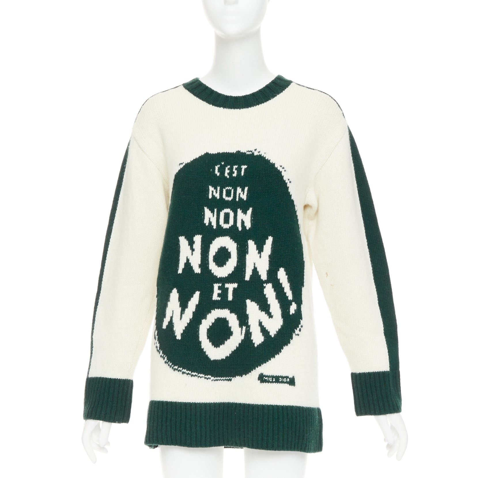 Dior CHRISTIAN DIOR C'est Non cream green wool cashmere graphics oversized sweater FR34 XS Size XS / US 0-2 / IT 36-38 - 1 Thumbnail
