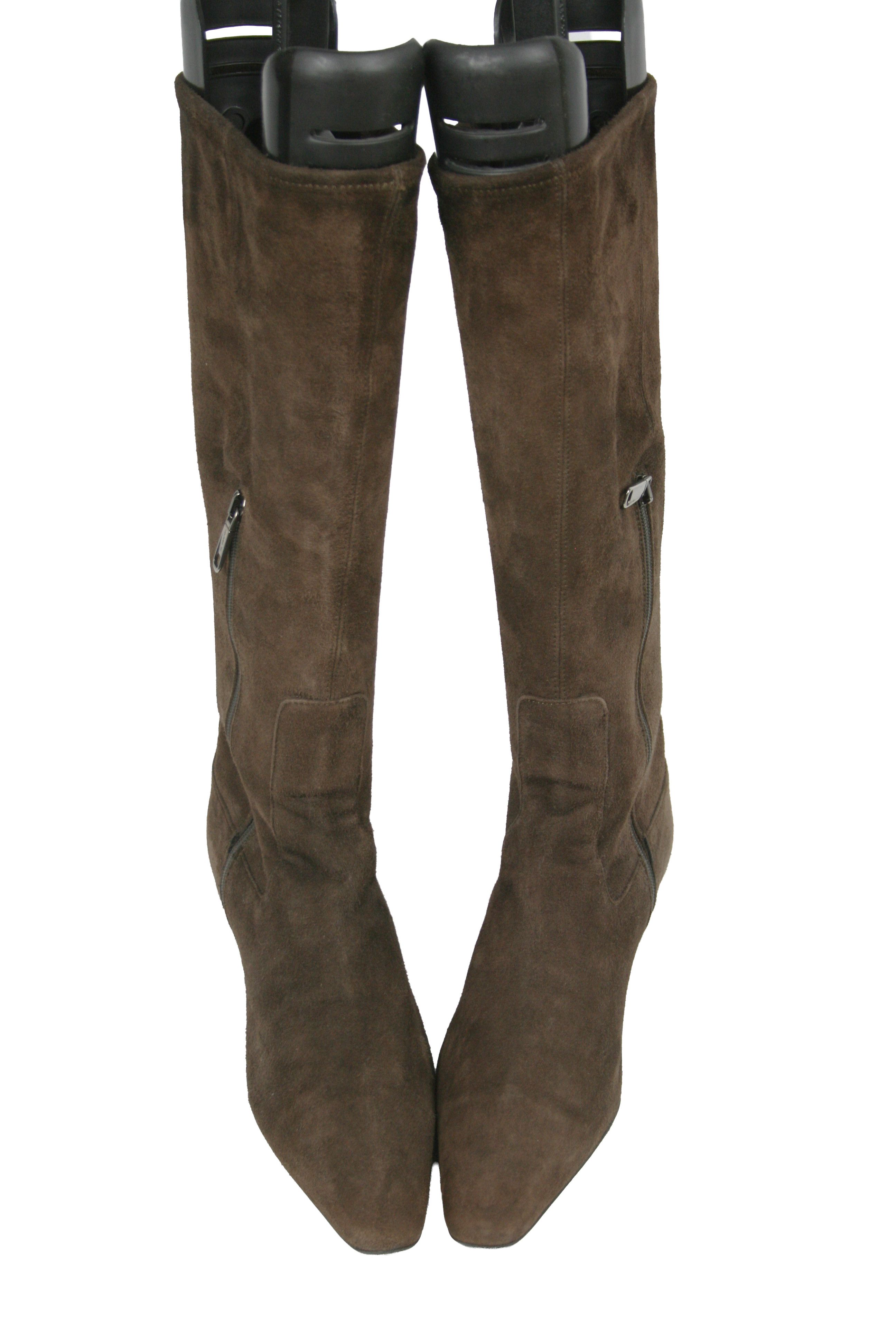 Jil Sander Raf Simons Era Suede Point Toe Knee High Biker Boots Vintage Size US 6 / IT 36 - 6 Thumbnail