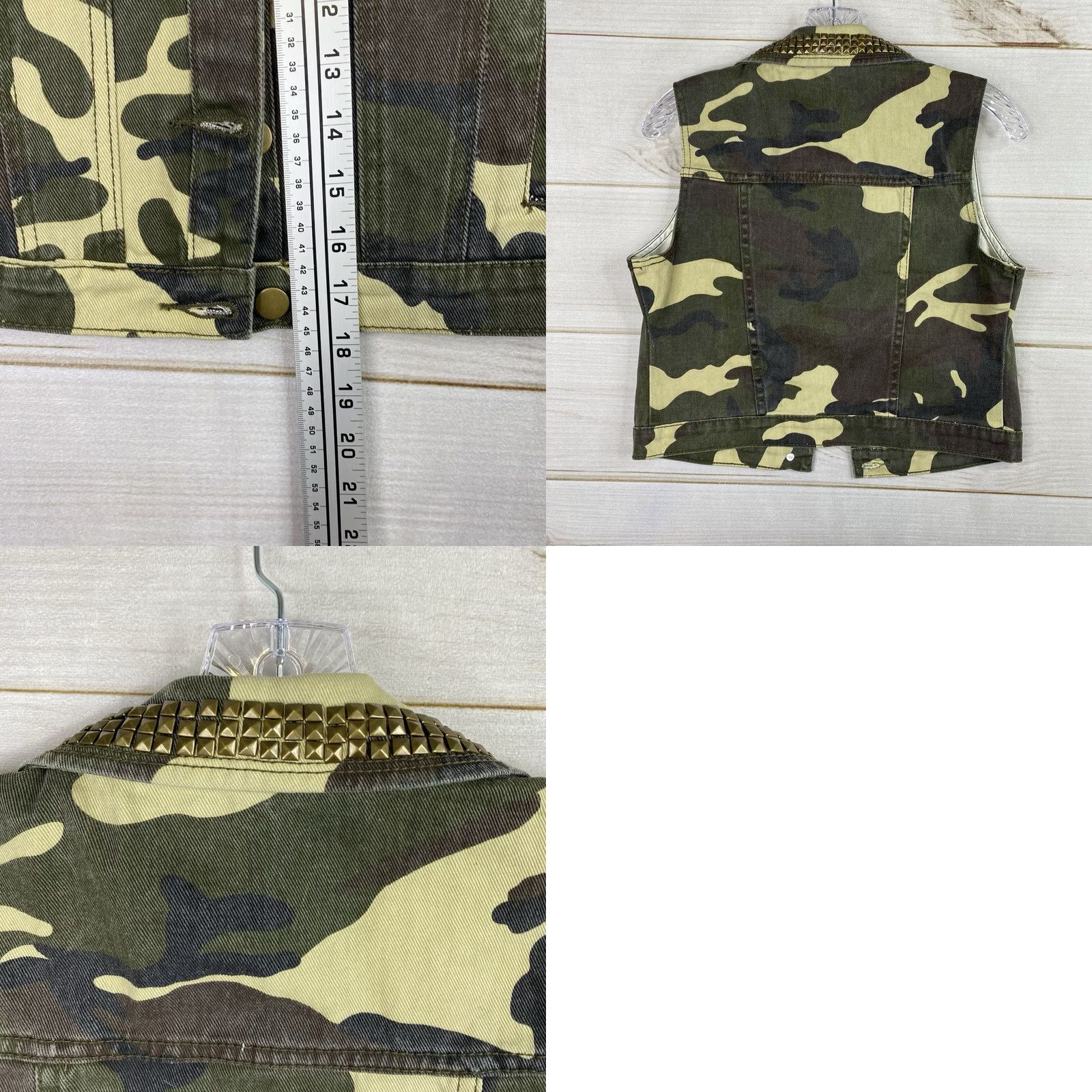 Forever 21 FOREVER 21 Vest Womens M Crop Camo Button Up Denim Punk Studded Jean Y2K 90s Size 32" / US 10 / IT 46 - 8 Thumbnail