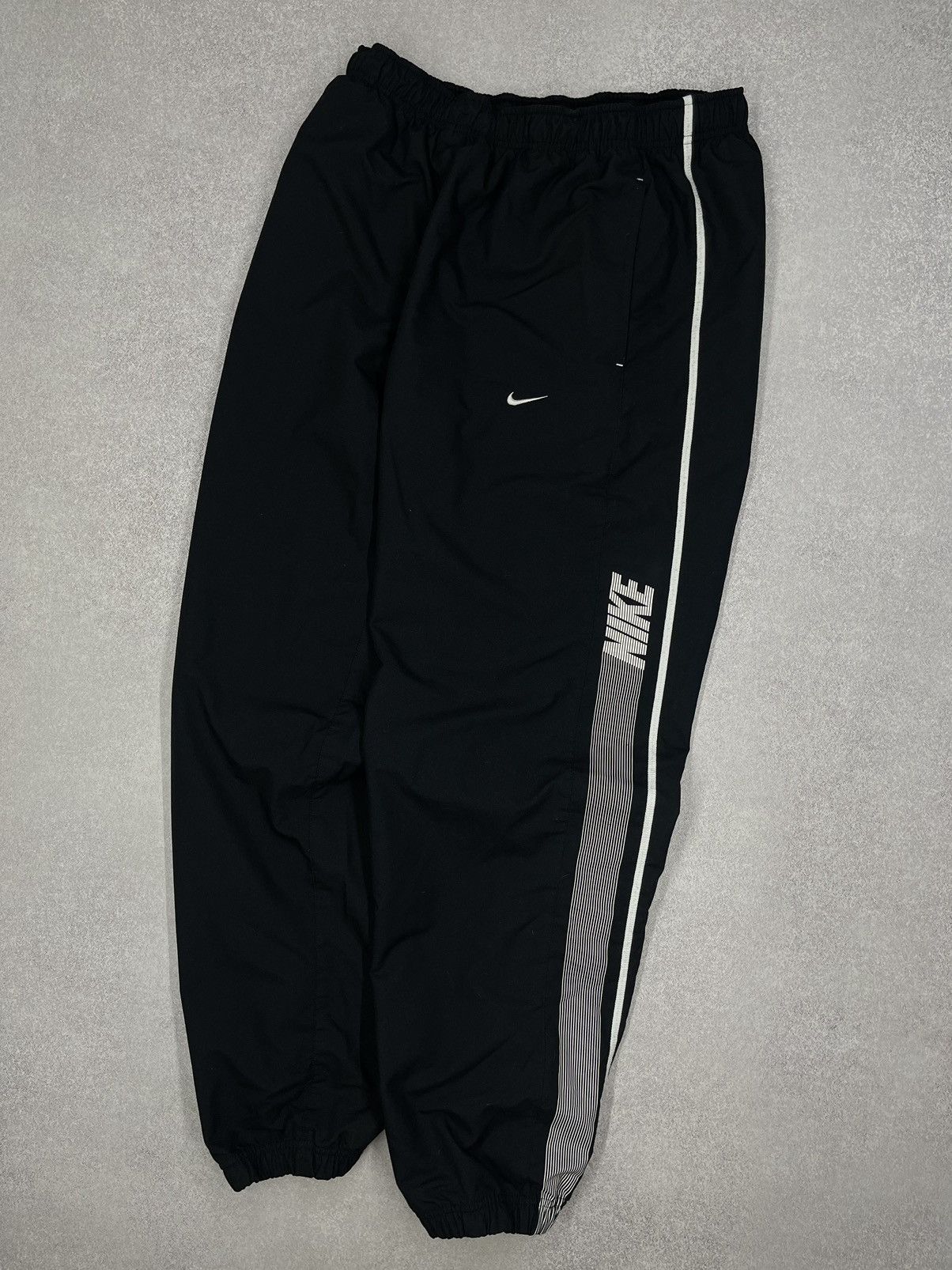 Vintage Nike Nylon Black Sweatpants Double Big Logo Swoosh