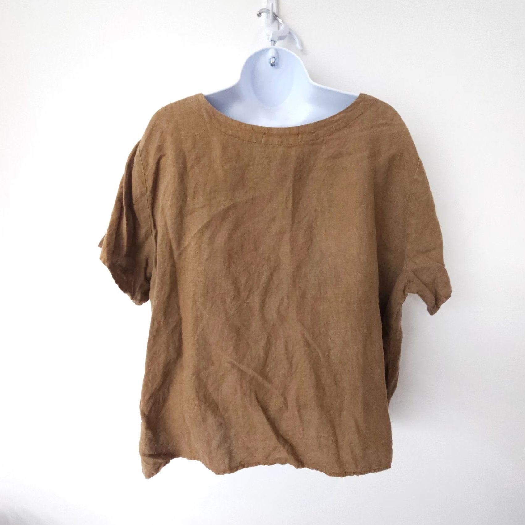 Vintage VINTAGE Cut Loose Linen Top Blouse Adult 1X Brown Womens 100% Linen Casual Shirt Relaxed Fit Size XL / US 12-14 / IT 48-50 - 2 Thumbnail
