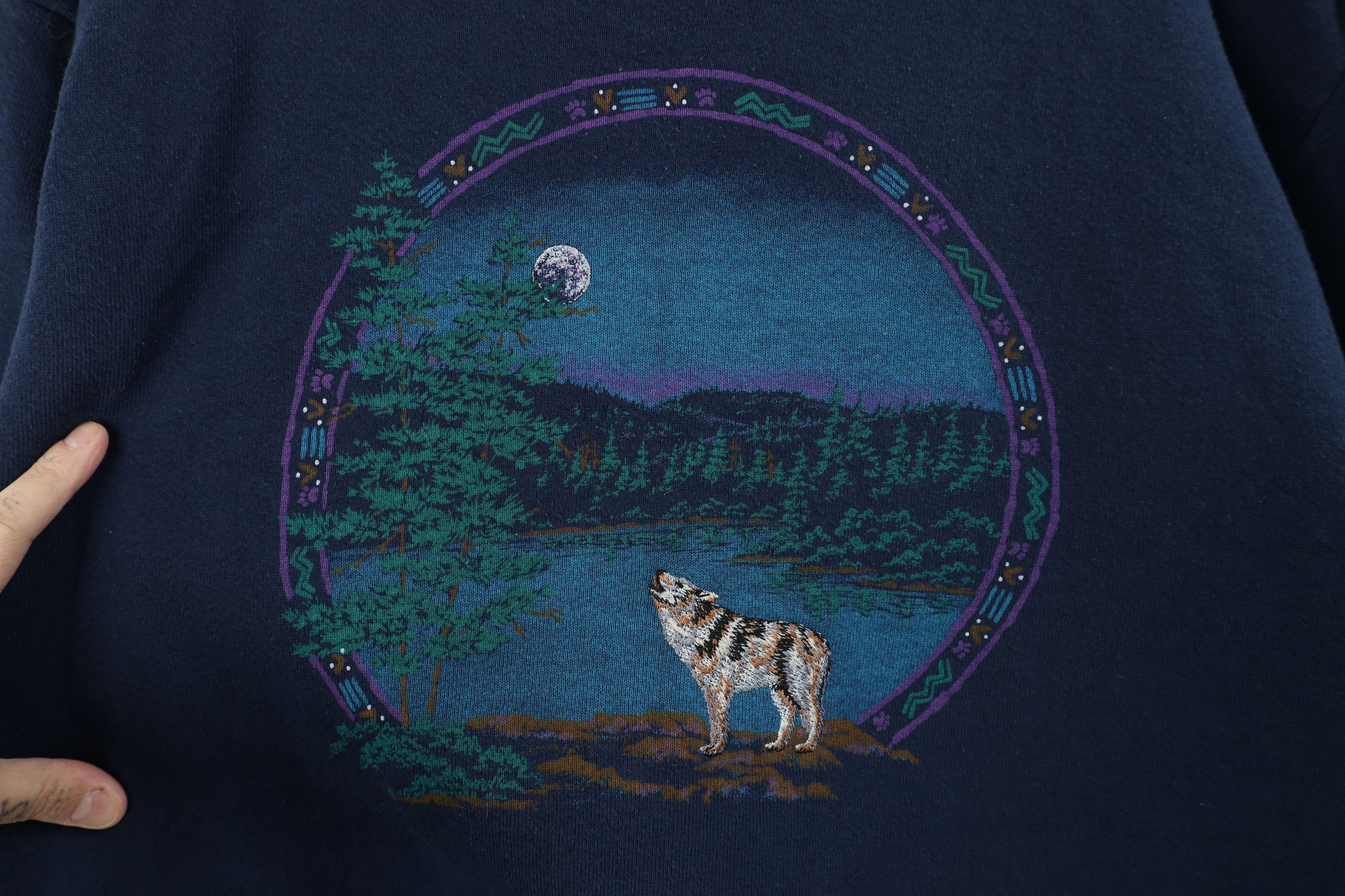 Vintage Vintage 90s Streetwear Nature Wolf Moon Sweatshirt Blue USA Size M / US 6-8 / IT 42-44 - 4 Thumbnail