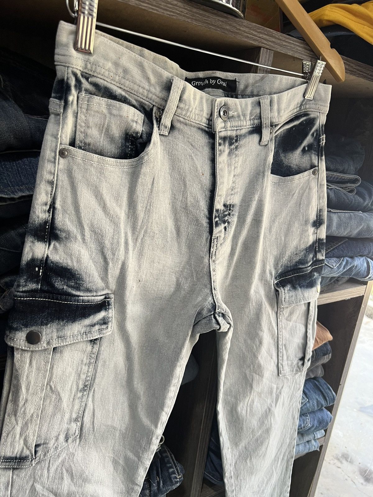 Japanese Brand 🔥Growth by Grail Bleach Denim Cargo Pant Size US 31 - 7 Thumbnail