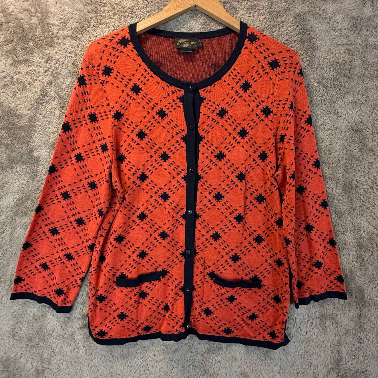 Pendleton Pendleton Silk Button Down Cardigan L Coral Red Orange Blue Size L / US 10 / IT 46 - 1 Thumbnail