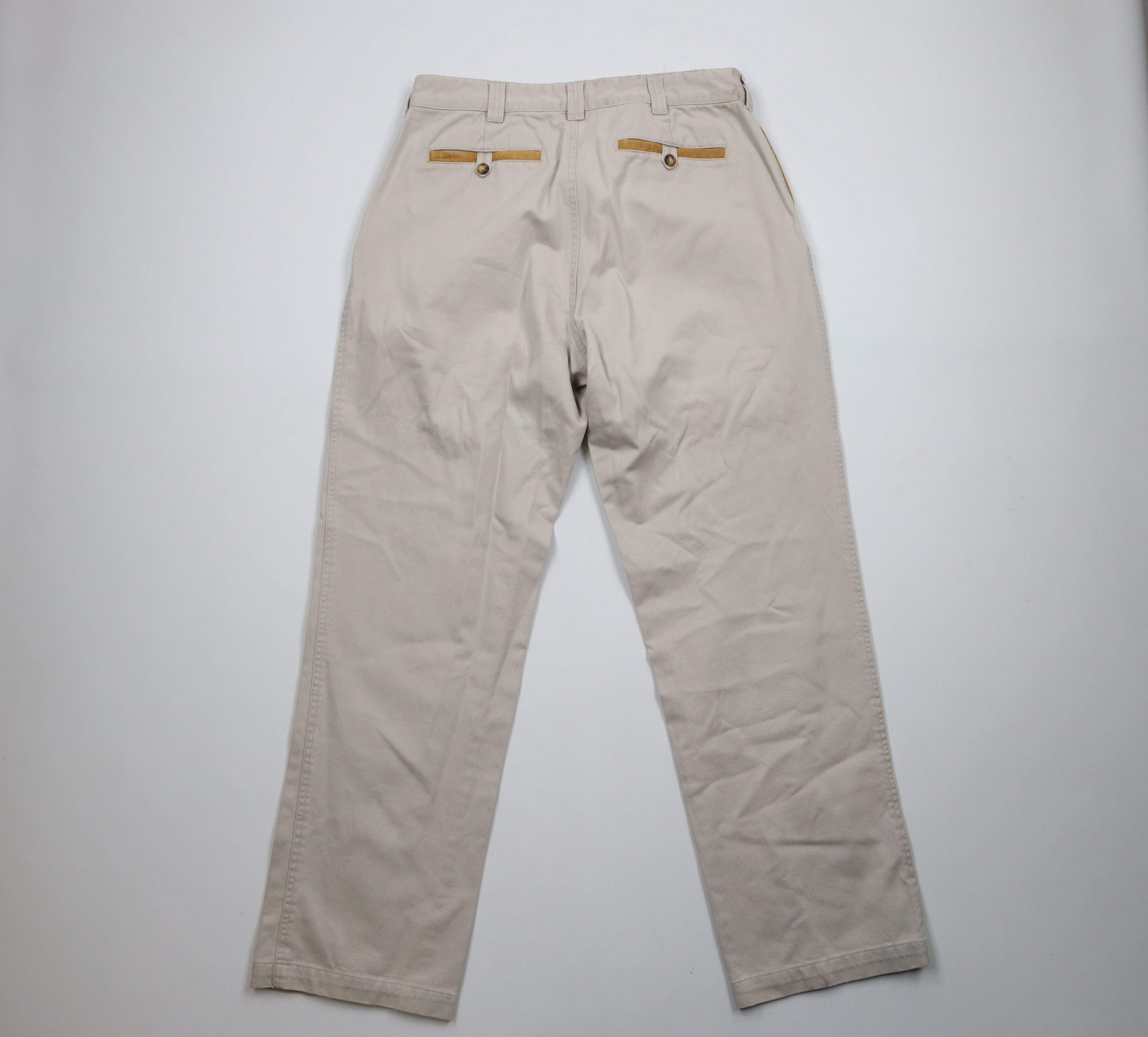 Orvis × Vintage Vintage 90s Orvis Heavy Leather Trim Wide Leg Pants Beige Size US 36 / EU 52 - 10 Thumbnail