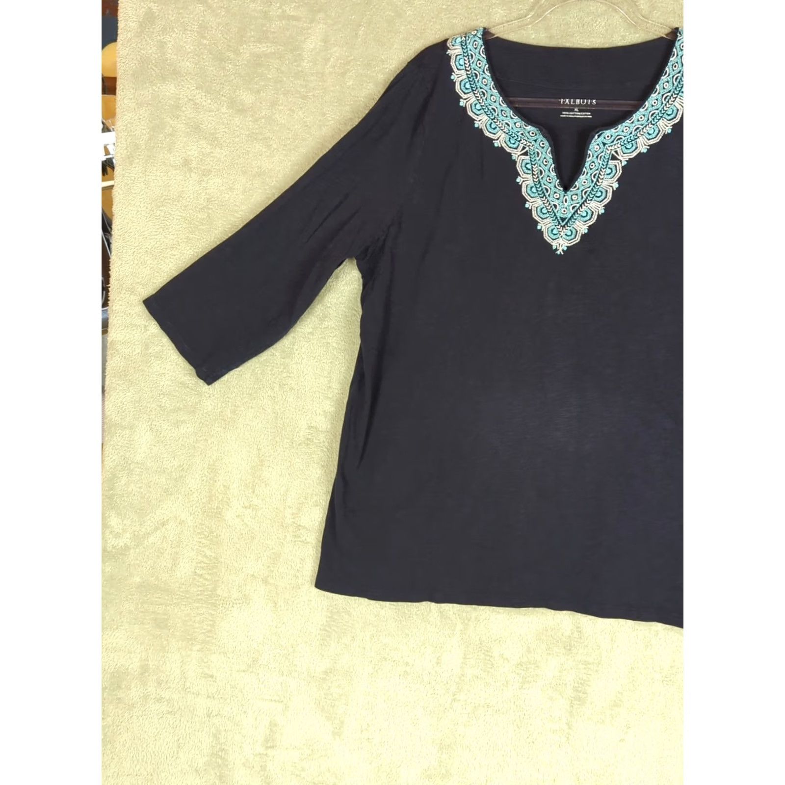 Talbots Talbots Womens XL 3/4 Sleeve Embroidered T Shirt Blouse Tunic Blues Boho Casual Tunic Womens XL Blue Emroidered Shirt Blouse Tunic Size XL / US 12-14 / IT 48-50 - 2 Thumbnail