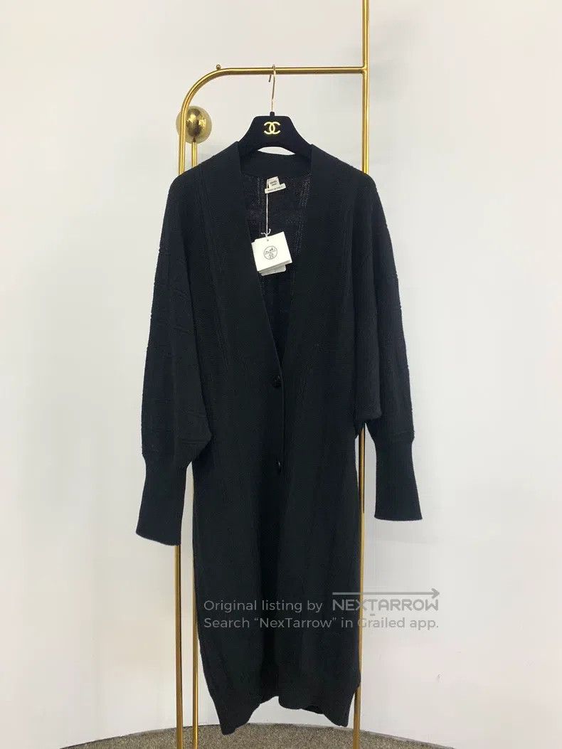Hermes Hermes Black textured wool long knitted cardigan Size XXS / US 00 / IT 34 - 1 Thumbnail