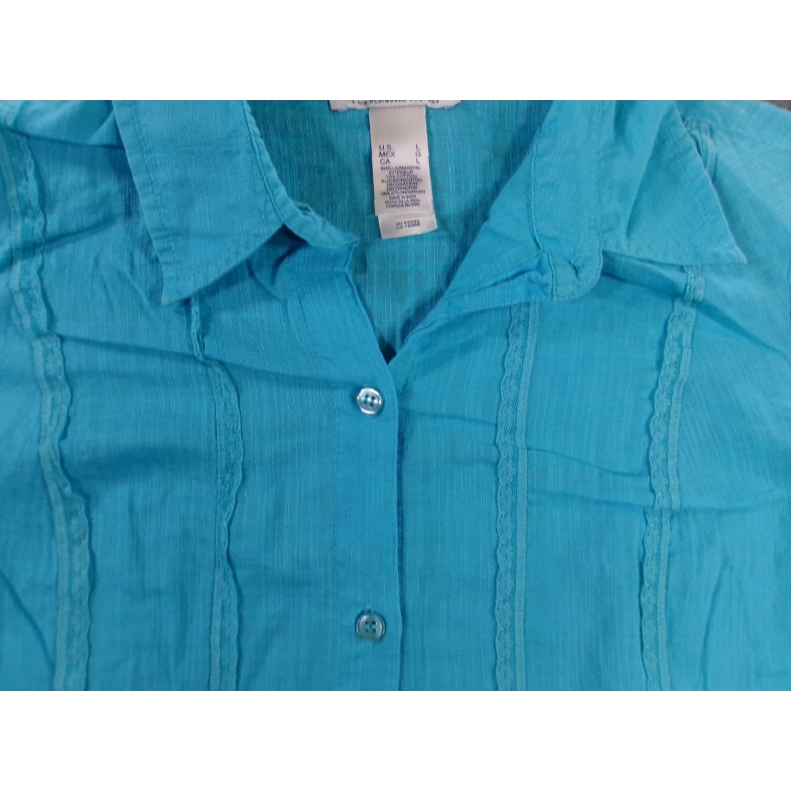 Liz Claiborne Crazy Horse Button-Up Top Women Medium Blue Long Sleeve Classic Casual Office Size M / US 6-8 / IT 42-44 - 4 Thumbnail