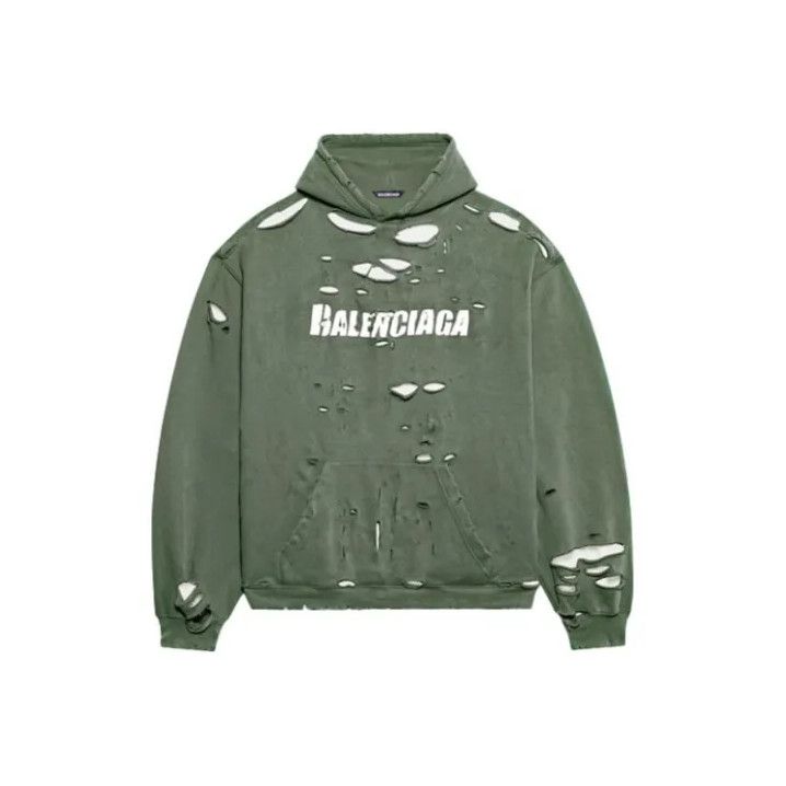 Balenciaga Balenciaga Destroyed Logo Print Hoodie in Green Size US XS / EU 42 / 0 - 1 Thumbnail