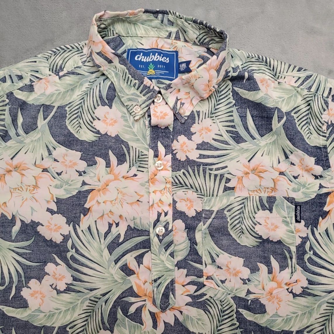 Chubbies VINTAGE Chubbies Shirt Mens XL Blue Floral Hawaiian Aloha Button Up Short Sleeve Reverse Size US XL / EU 56 / 4 - 3 Thumbnail