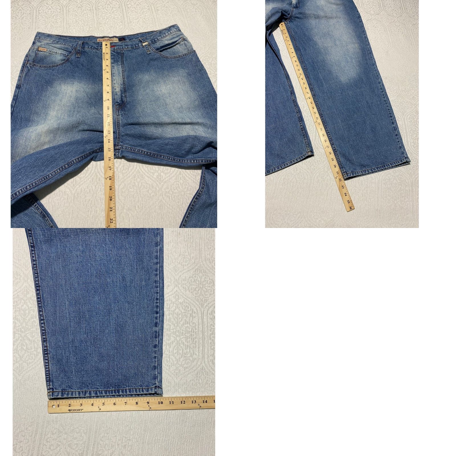 Denime Attitude Premium Denim Jeans Men 46 Blue Relaxed Fit 5-Pocket Denim Ramie Cotton Distressed Logo Button Zip Wide-Leg Jeans Mens Size US 30 / EU 46 - 8 Thumbnail