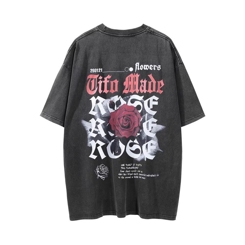 Japanese Brand × Vintage Loose distressed washed rose print round neck T-shirt y2k Size US L / EU 52-54 / 3 - 1 Thumbnail