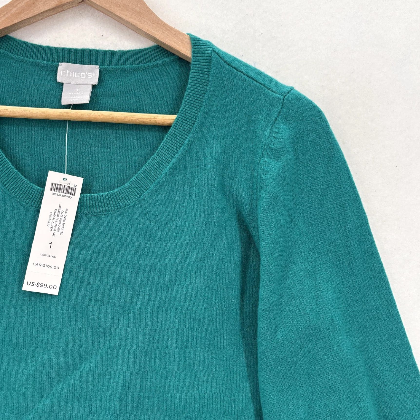Vintage Chicos Sweater Womens M Green Cozy Pullover Balloon Sleeve Knit Top Soft Crew Neck Long Sleeve Size M / US 6-8 / IT 42-44 - 2 Thumbnail