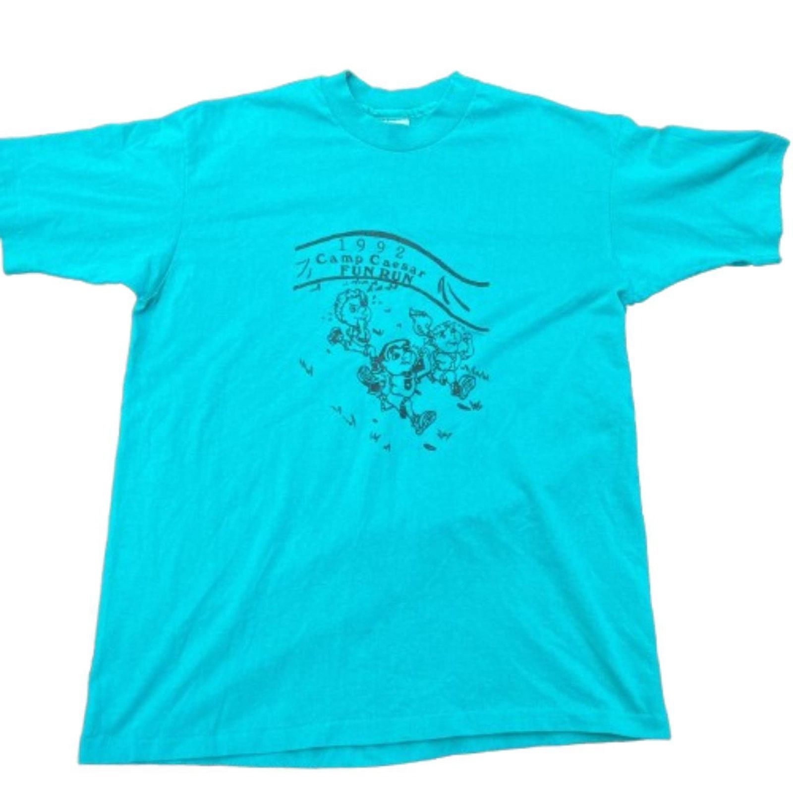 Hanes Vintage 90s Single Stitch Marathon teal shirt Size US L / EU 52-54 / 3 - 1 Thumbnail