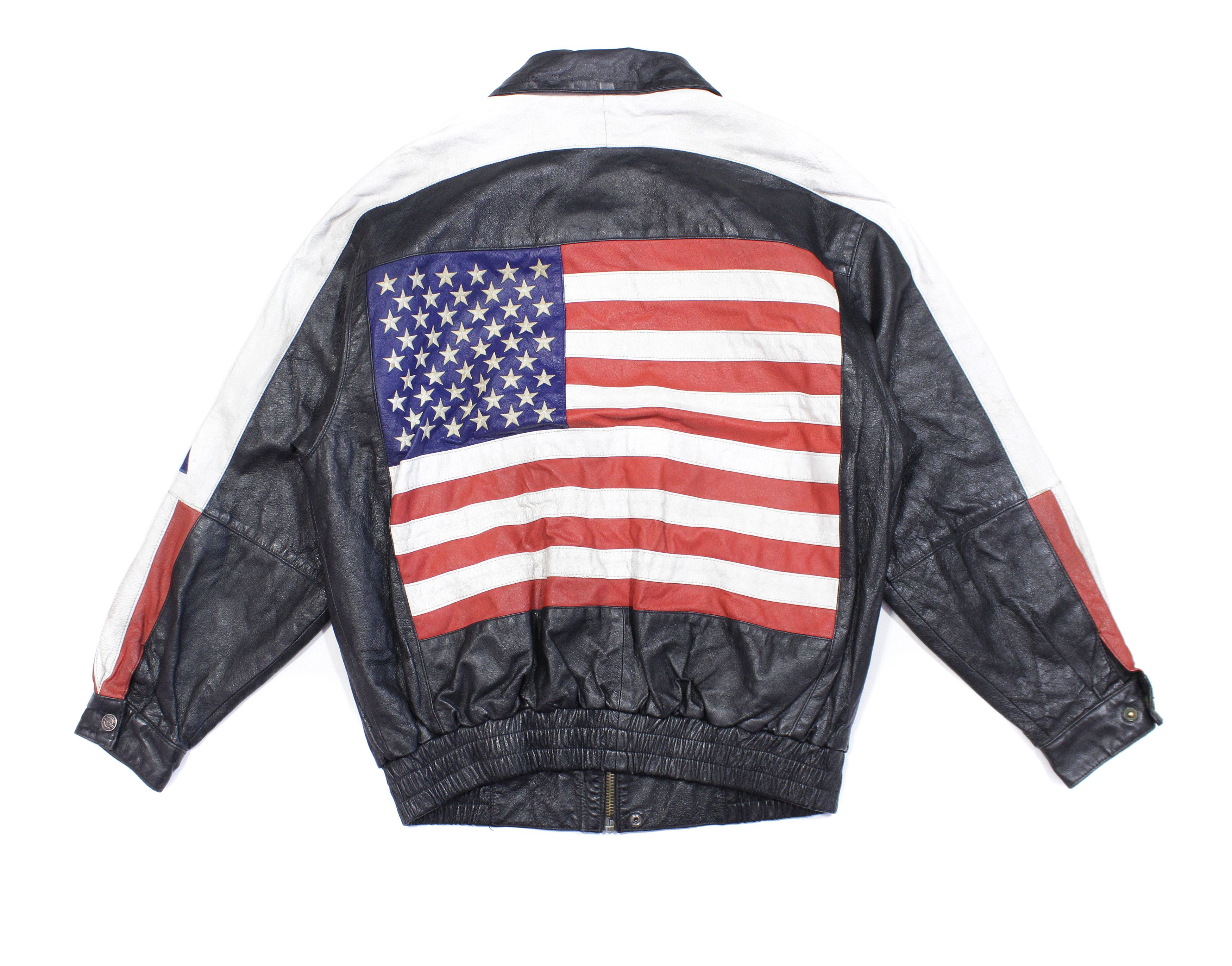Leather 90S USA Flag Leather Jacket Size US L / EU 52-54 / 3 - 1 Thumbnail